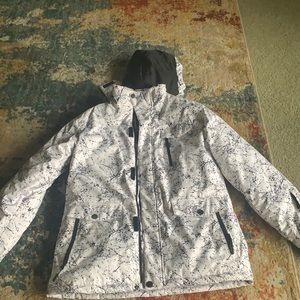 White splatter paint winter coat